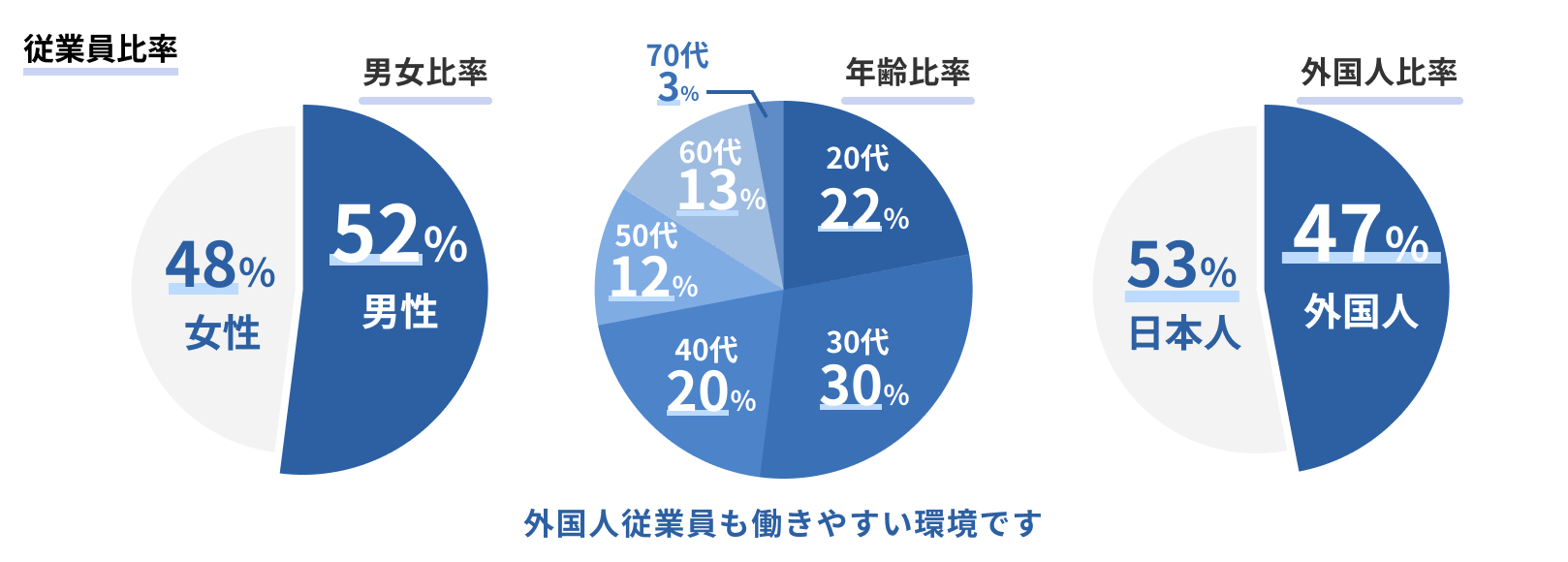 従業員比率 男女比率・年齢比率・外国人比率